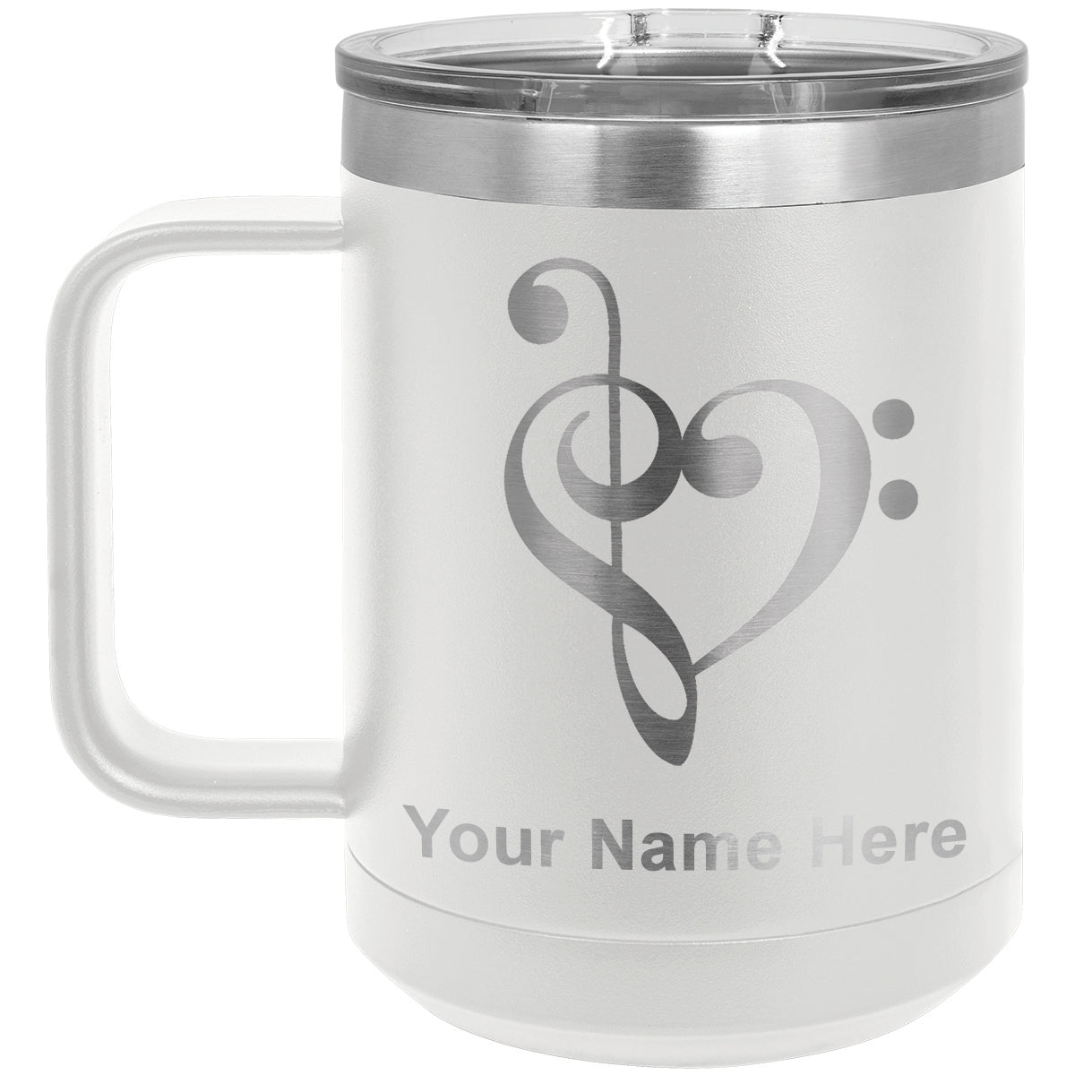 15oz Vacuum Insulated Coffee Mug, Music Heart, Personalized Engraving Included