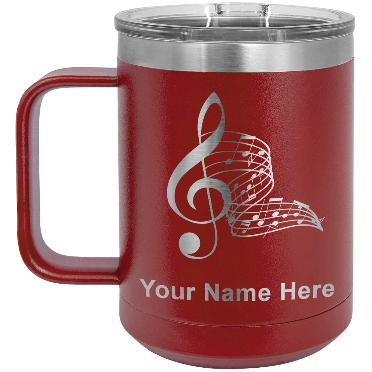 15oz Vacuum Insulated Coffee Mug, Musical Notes, Personalized Engraving Included