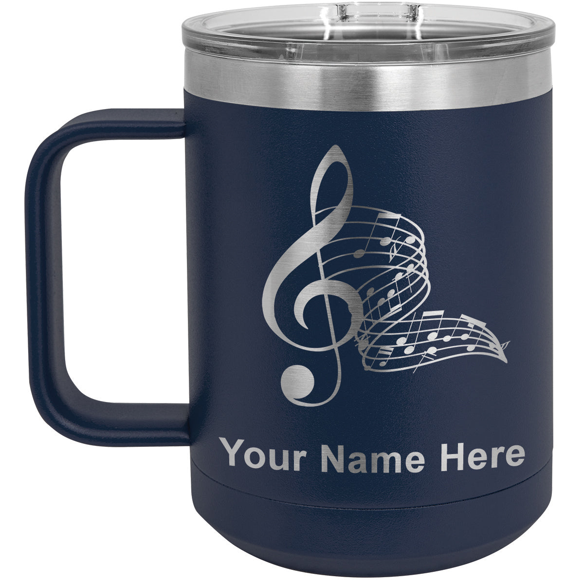 15oz Vacuum Insulated Coffee Mug, Musical Notes, Personalized Engraving Included