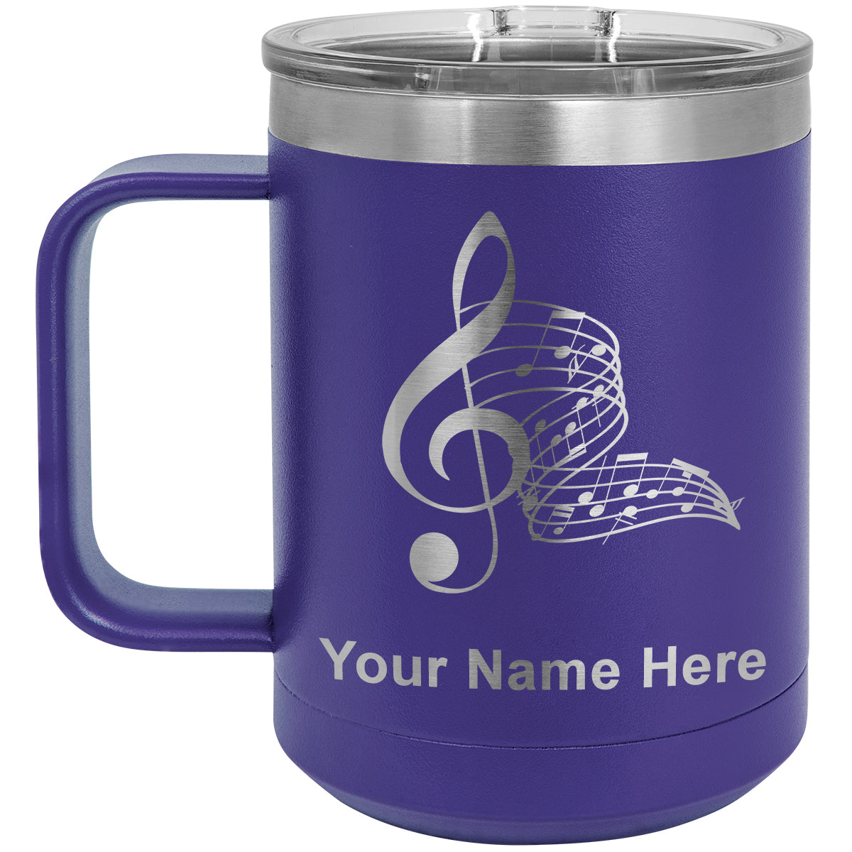 15oz Vacuum Insulated Coffee Mug, Musical Notes, Personalized Engraving Included
