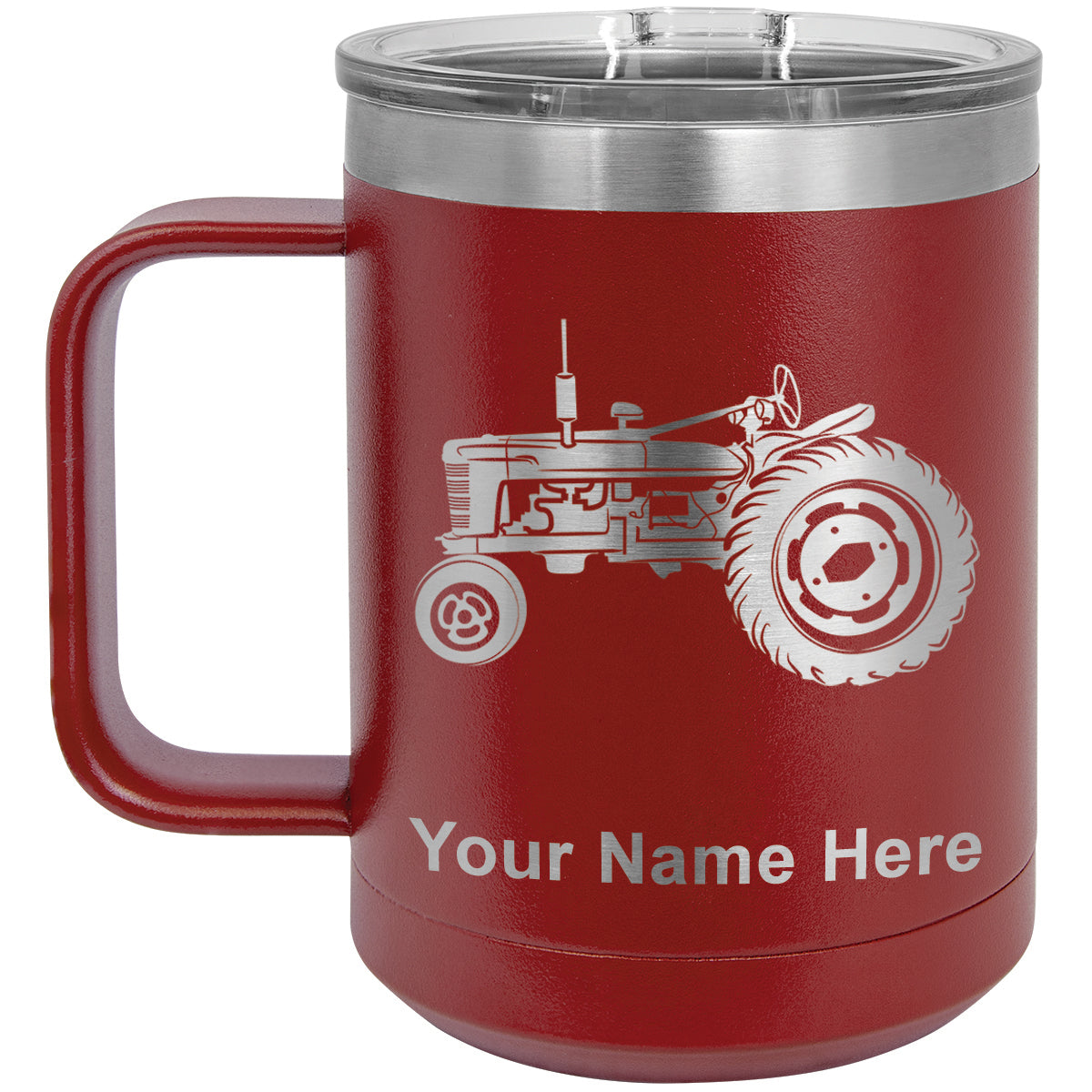 15oz Vacuum Insulated Coffee Mug, Old Farm Tractor, Personalized Engraving Included