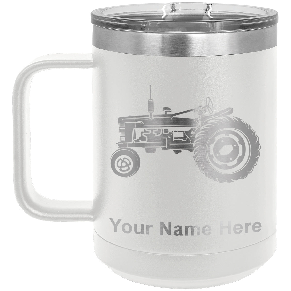 15oz Vacuum Insulated Coffee Mug, Old Farm Tractor, Personalized Engraving Included