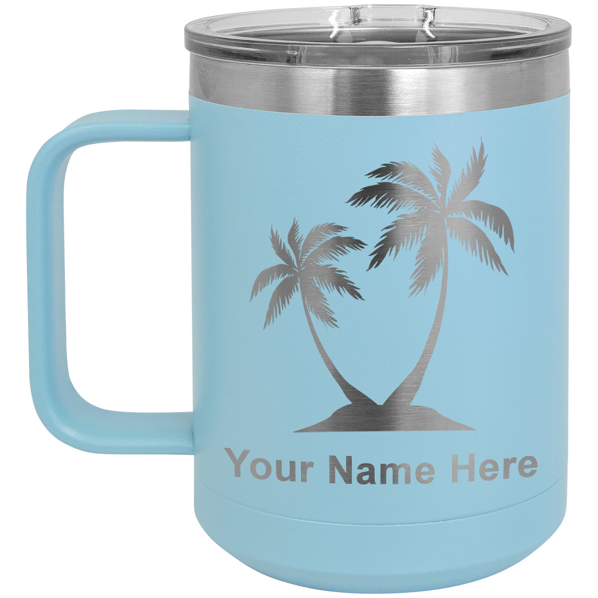 15oz Vacuum Insulated Coffee Mug, Palm Trees, Personalized Engraving Included