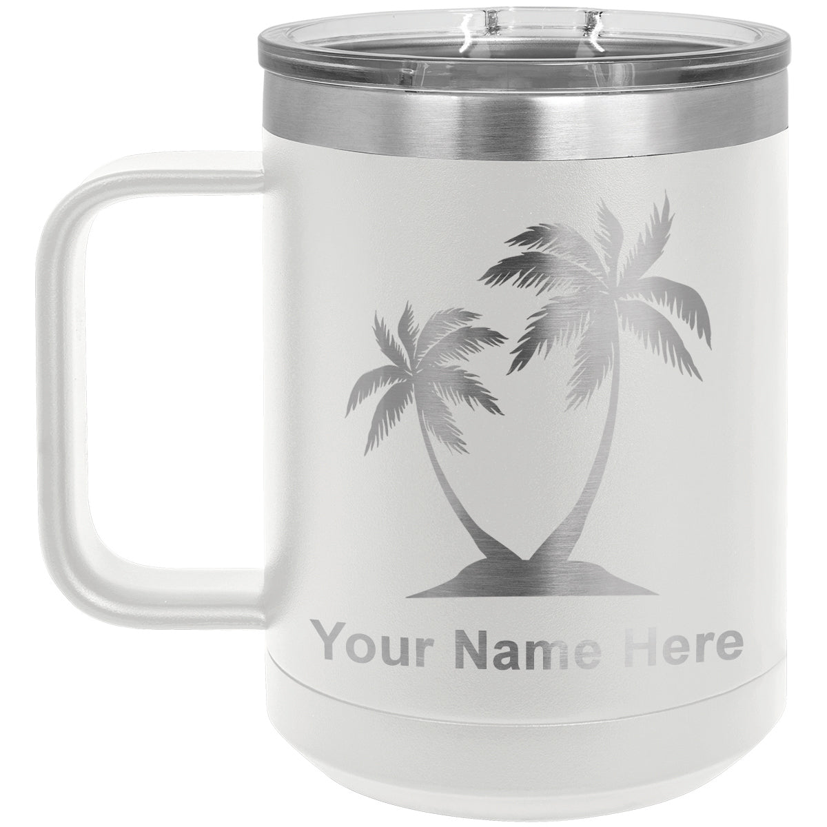 15oz Vacuum Insulated Coffee Mug, Palm Trees, Personalized Engraving Included