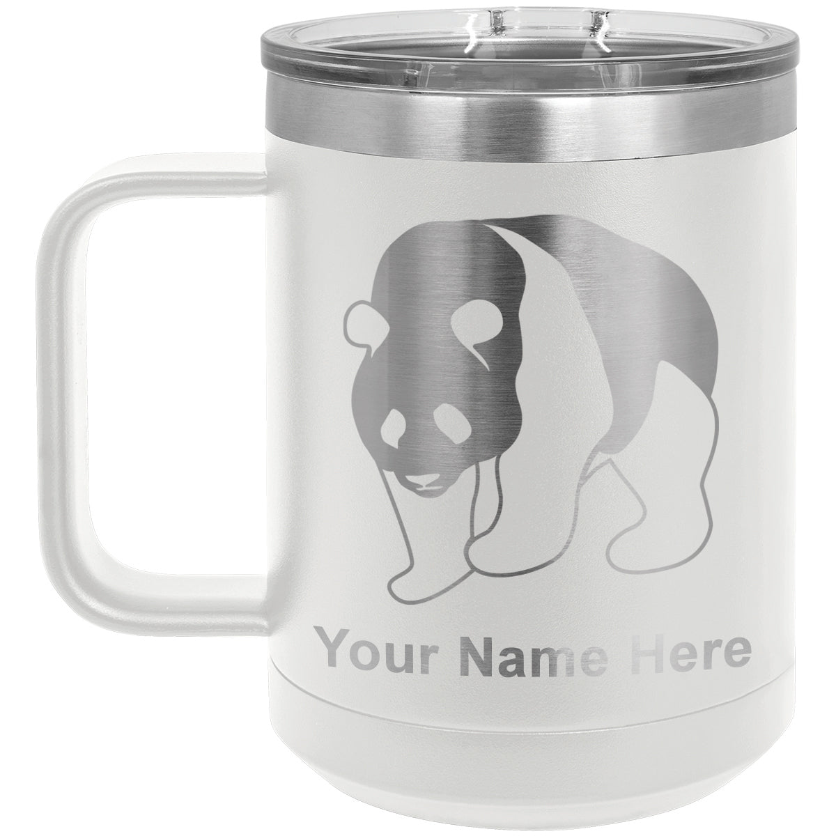 15oz Vacuum Insulated Coffee Mug, Panda Bear, Personalized Engraving Included