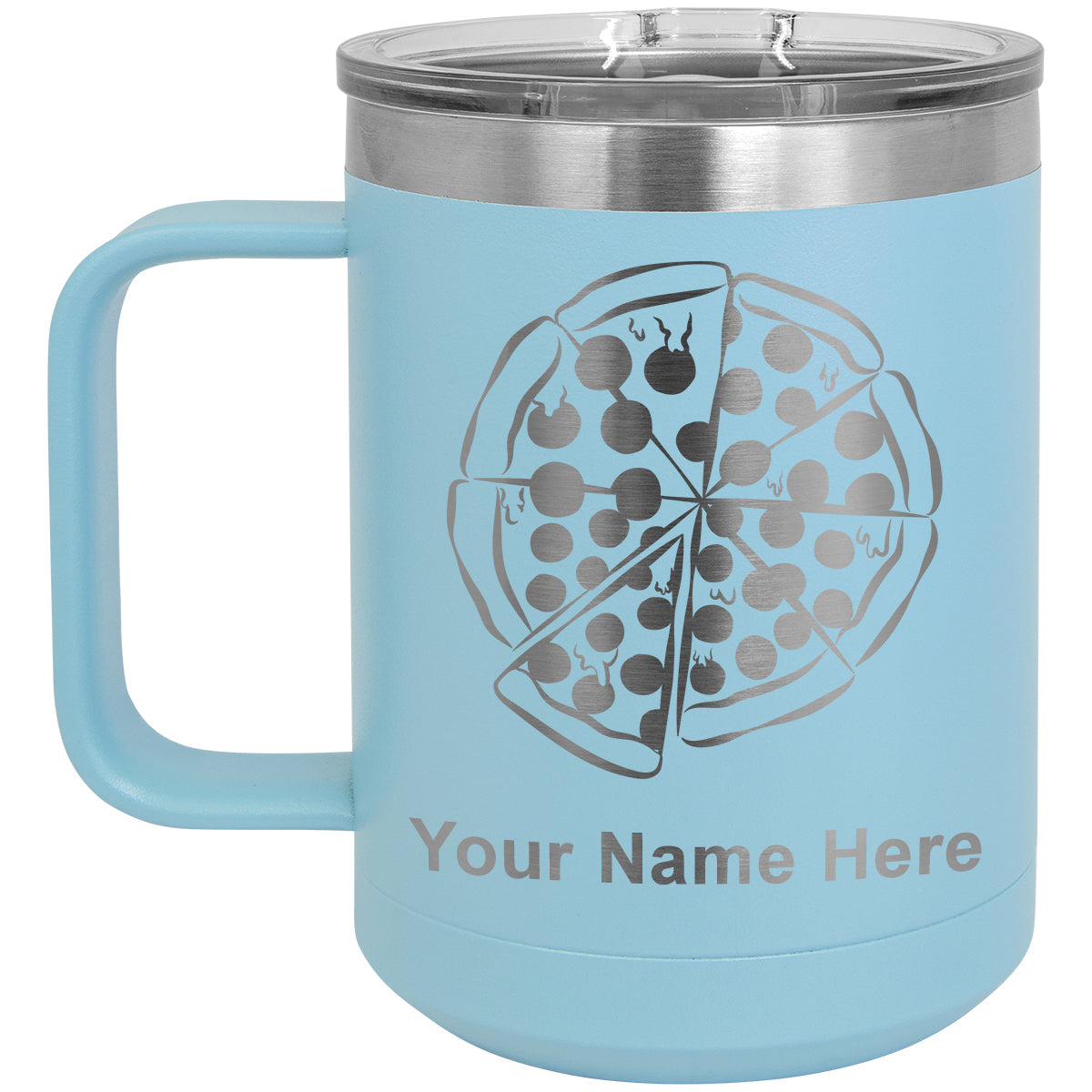 15oz Vacuum Insulated Coffee Mug, Pizza, Personalized Engraving Included