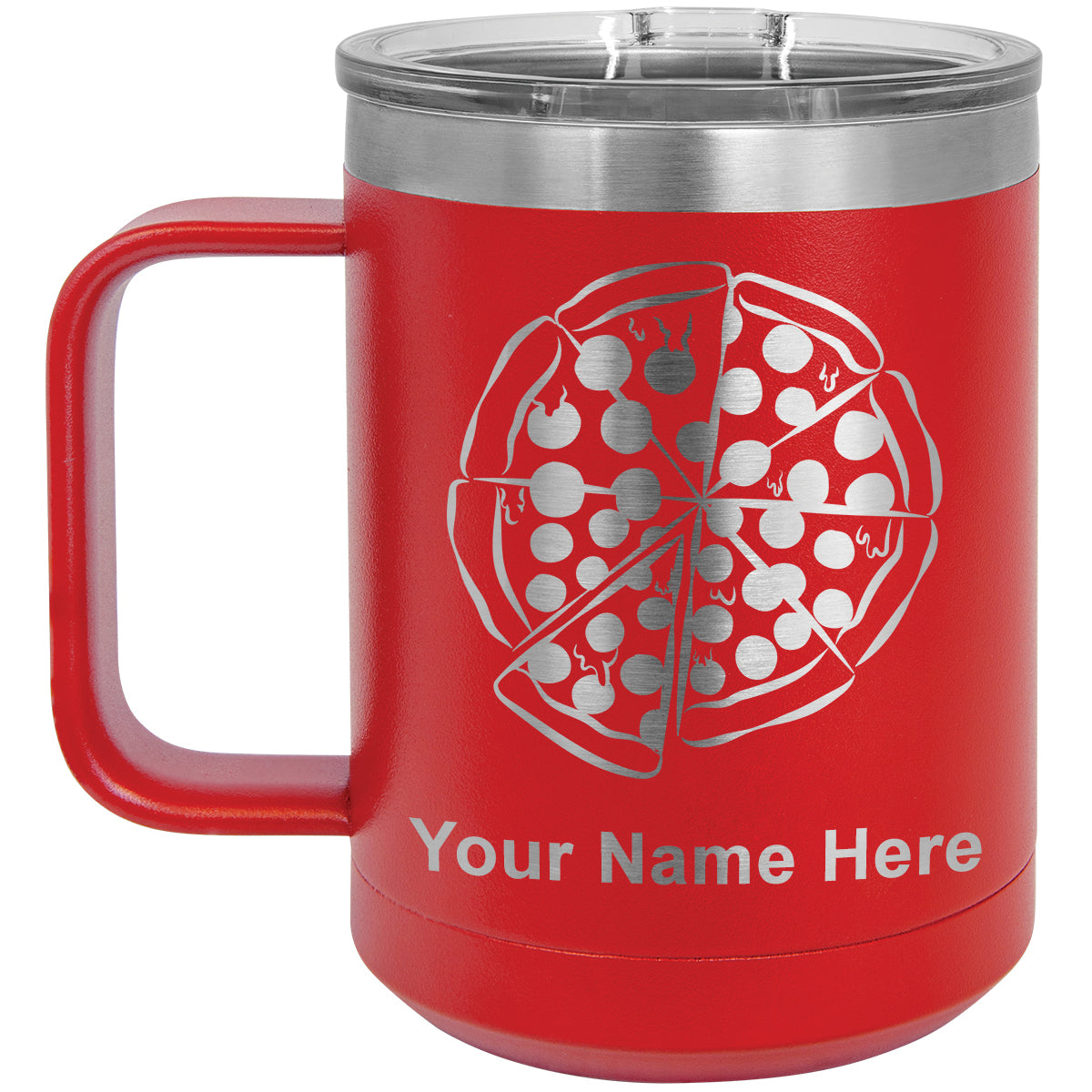 15oz Vacuum Insulated Coffee Mug, Pizza, Personalized Engraving Included