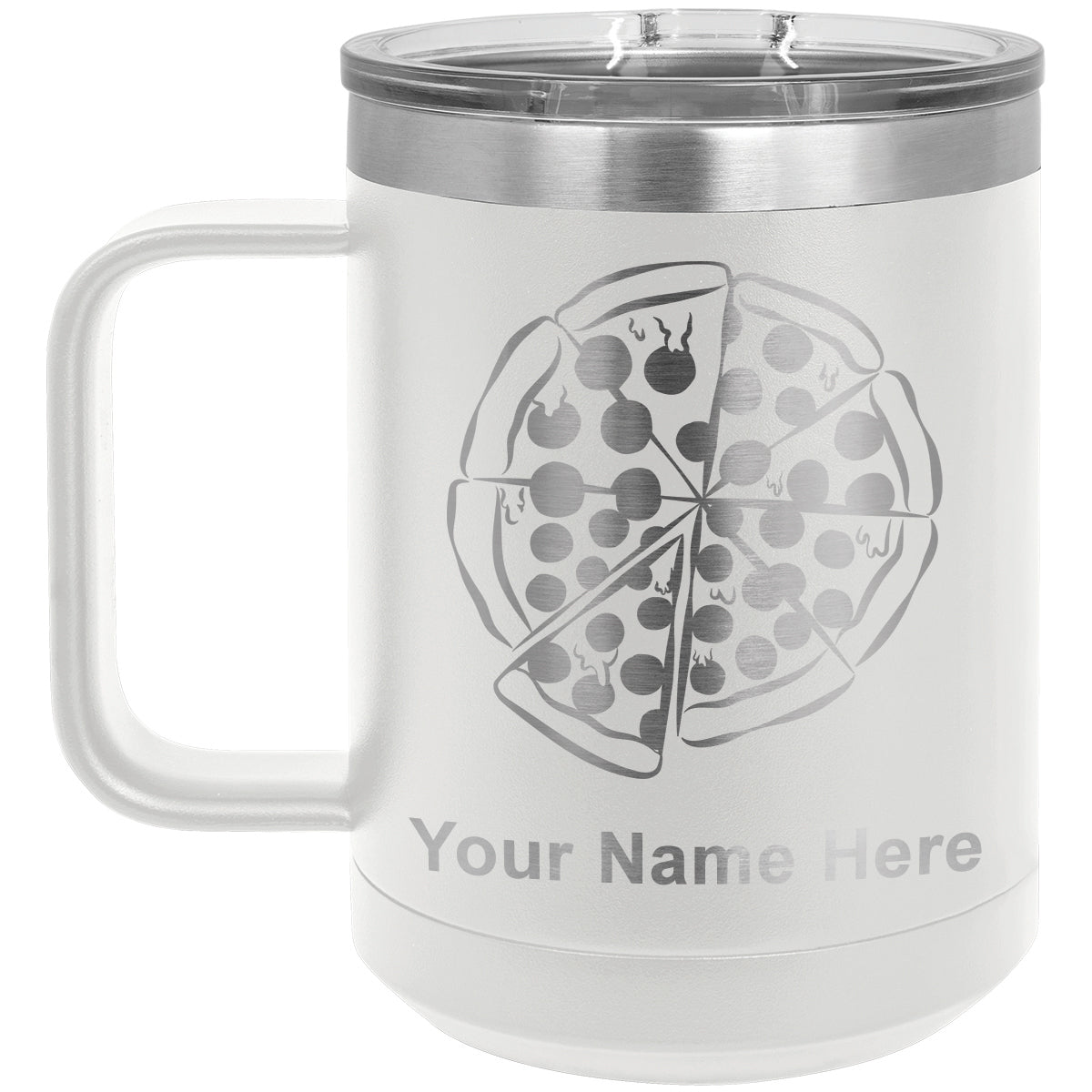 15oz Vacuum Insulated Coffee Mug, Pizza, Personalized Engraving Included