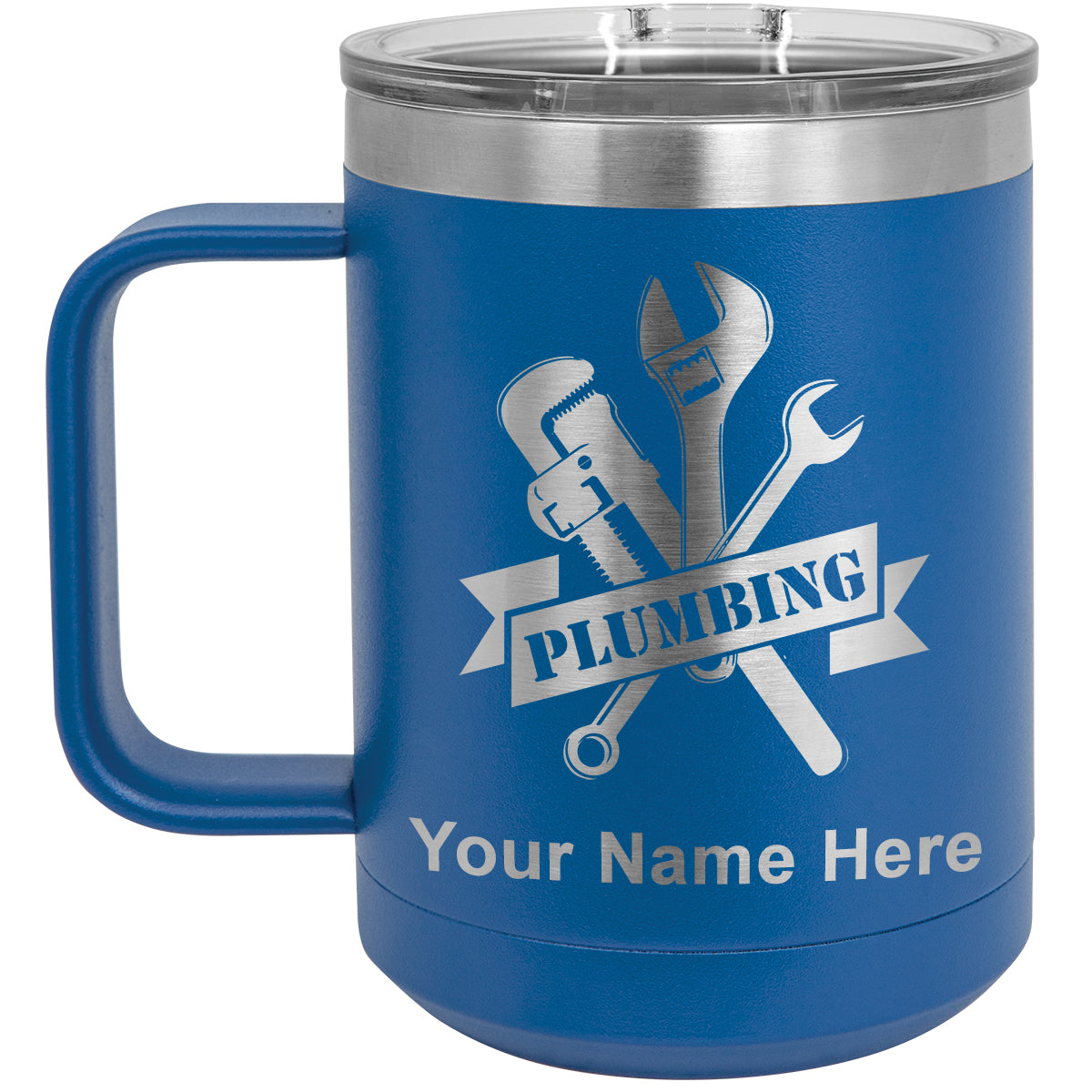 15oz Vacuum Insulated Coffee Mug, Plumbing, Personalized Engraving Included