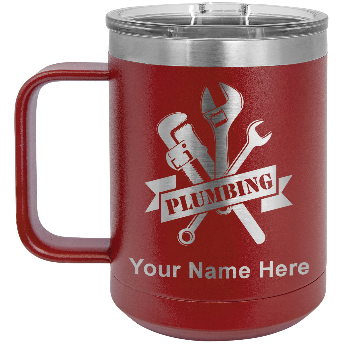 15oz Vacuum Insulated Coffee Mug, Plumbing, Personalized Engraving Included