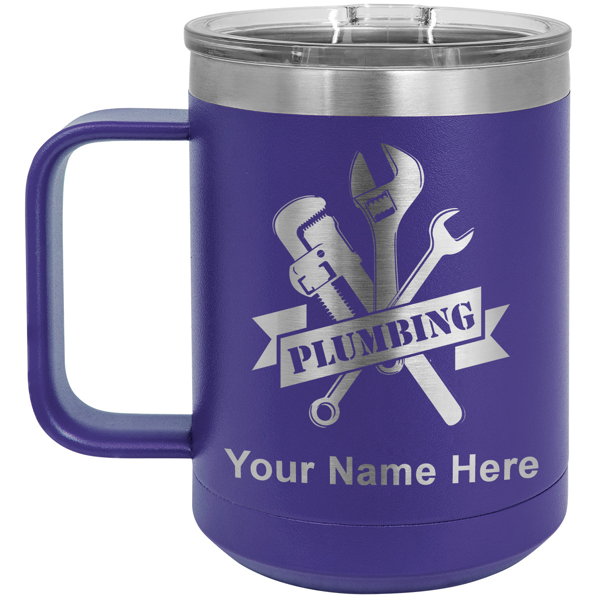 15oz Vacuum Insulated Coffee Mug, Plumbing, Personalized Engraving Included