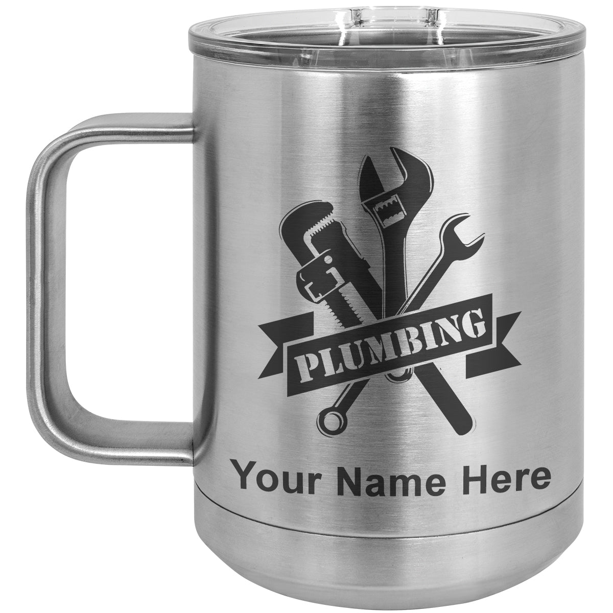 15oz Vacuum Insulated Coffee Mug, Plumbing, Personalized Engraving Included