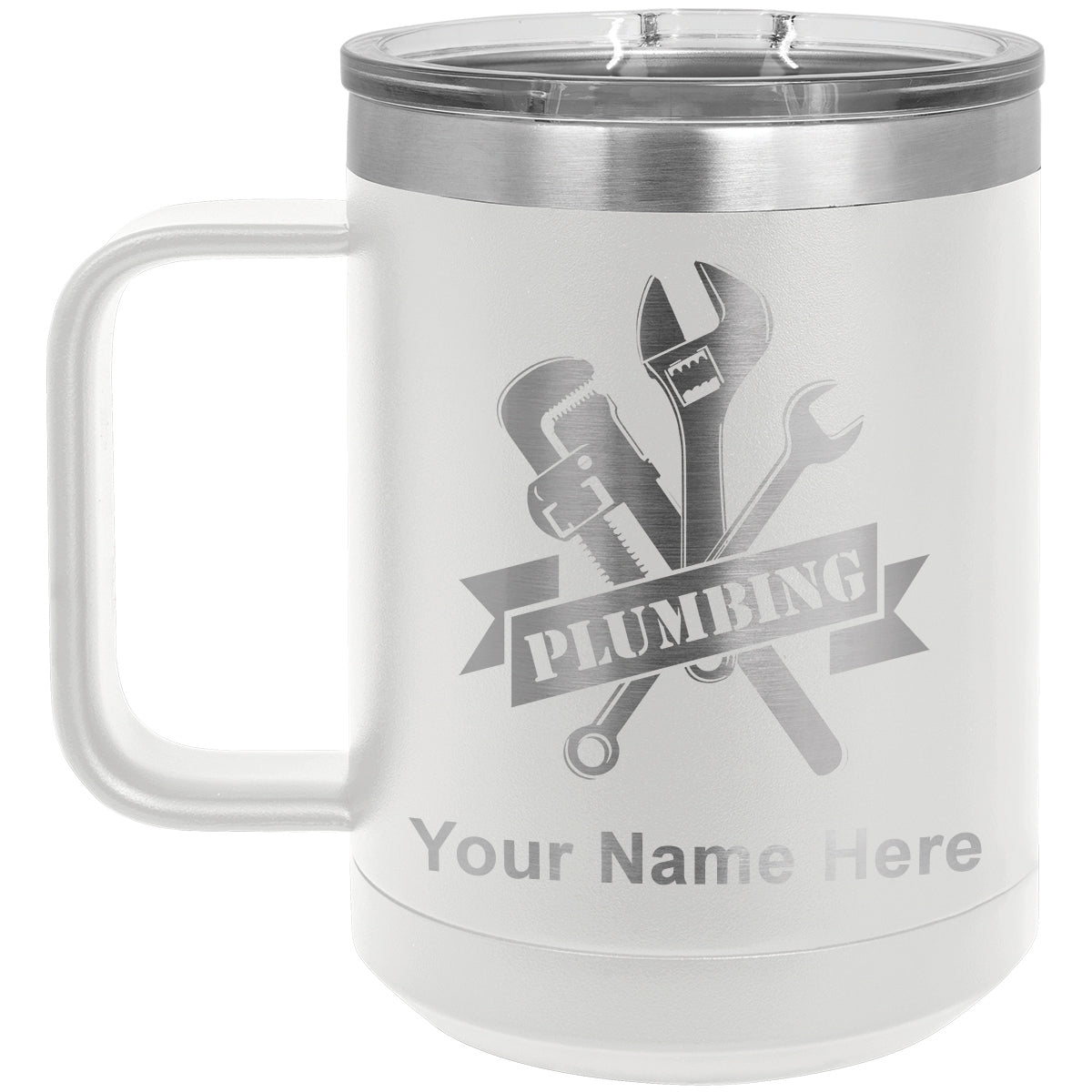 15oz Vacuum Insulated Coffee Mug, Plumbing, Personalized Engraving Included