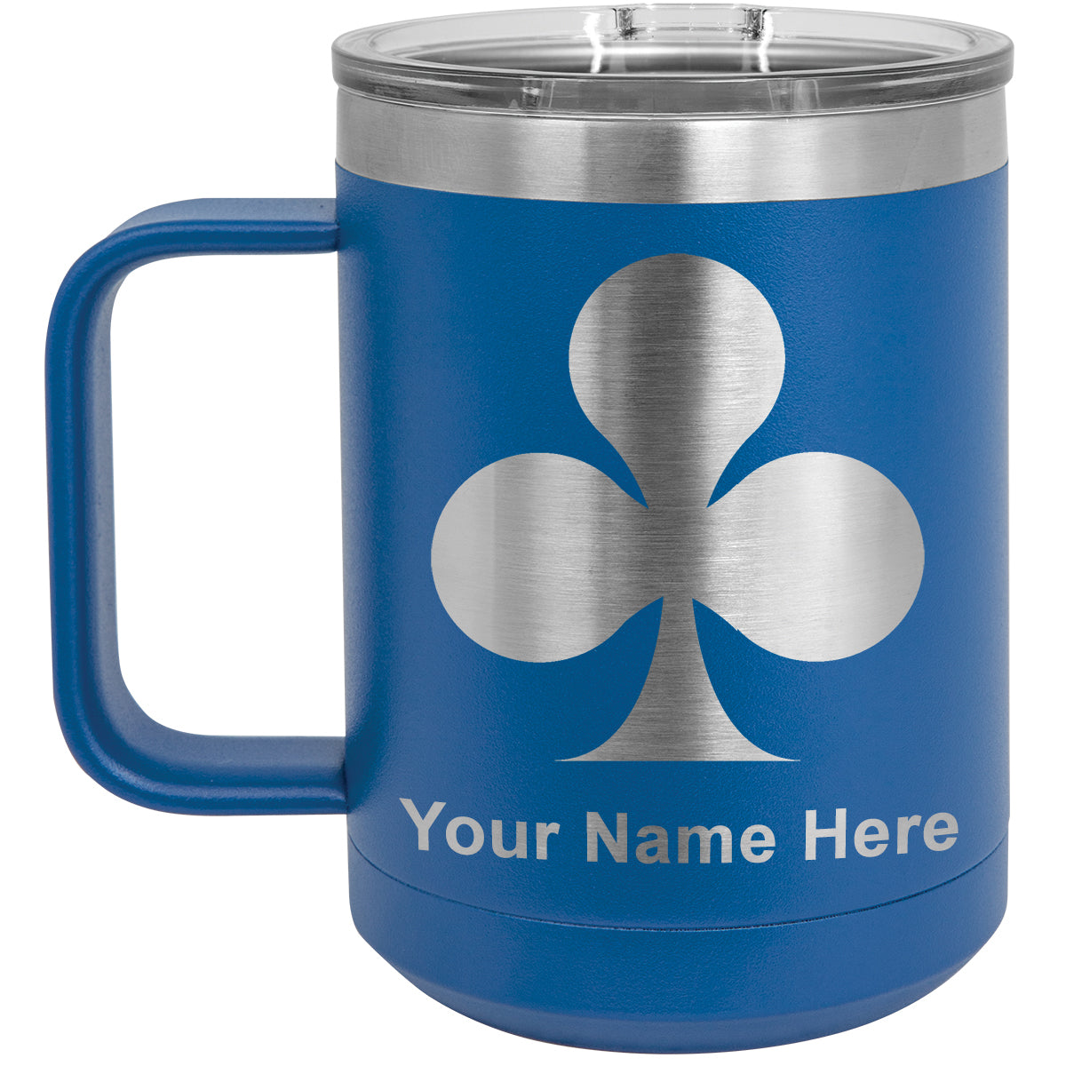 15oz Vacuum Insulated Coffee Mug, Poker Clubs, Personalized Engraving Included