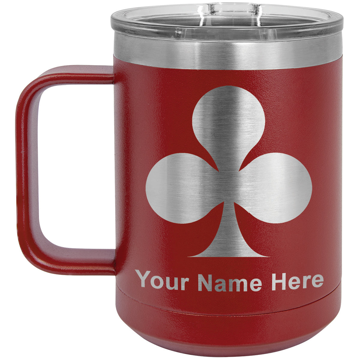 15oz Vacuum Insulated Coffee Mug, Poker Clubs, Personalized Engraving Included