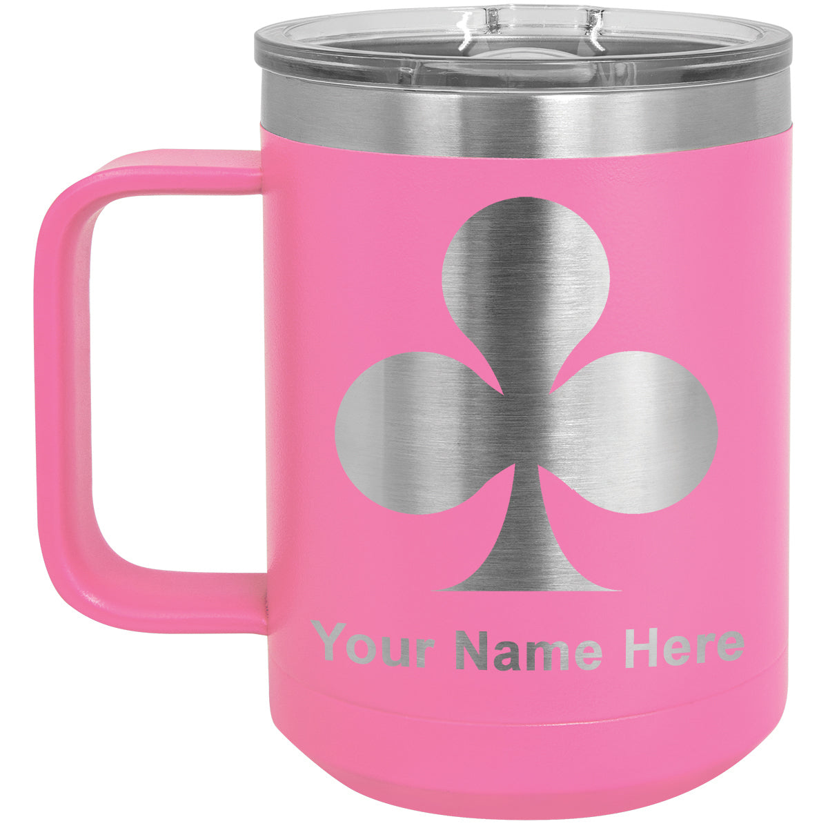 15oz Vacuum Insulated Coffee Mug, Poker Clubs, Personalized Engraving Included