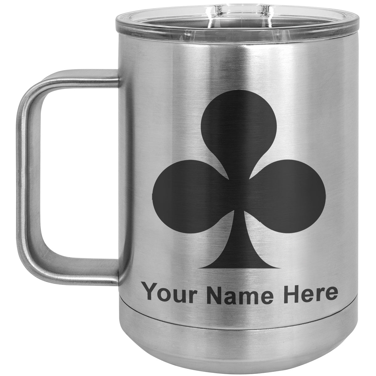 15oz Vacuum Insulated Coffee Mug, Poker Clubs, Personalized Engraving Included