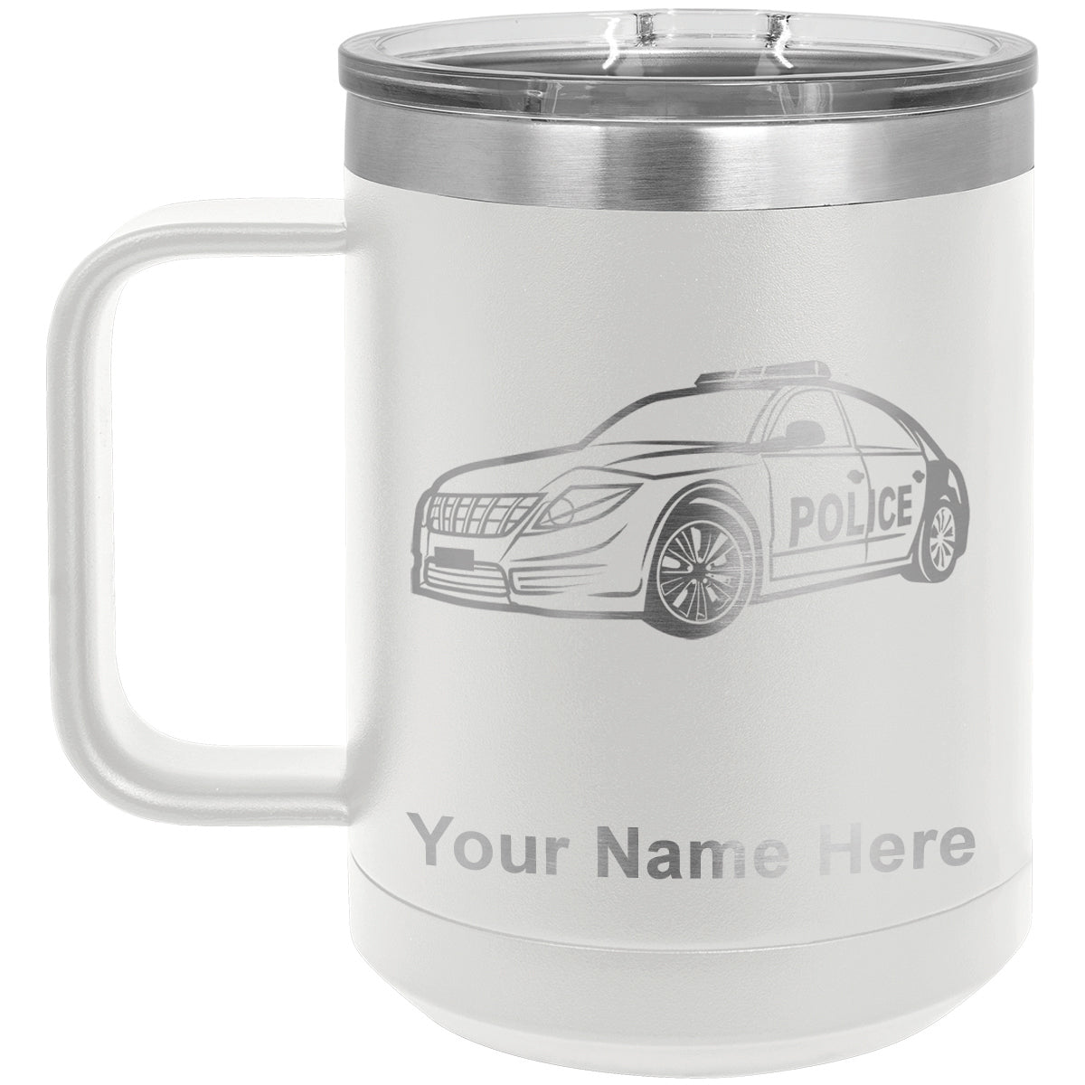 15oz Vacuum Insulated Coffee Mug, Police Car, Personalized Engraving Included