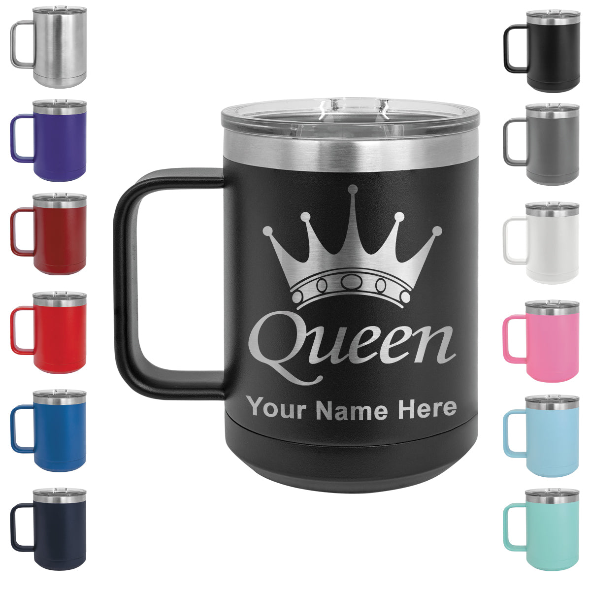 15oz Vacuum Insulated Coffee Mug, Queen Crown, Personalized Engraving Included