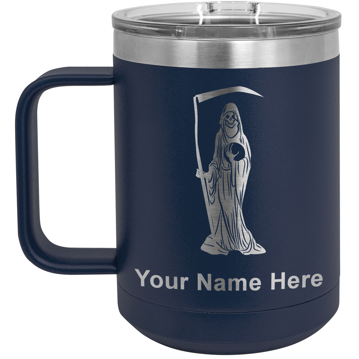 15oz Vacuum Insulated Coffee Mug, Santa Muerte, Personalized Engraving Included
