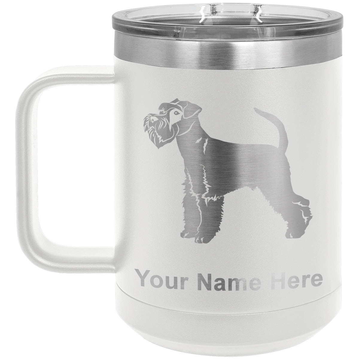 15oz Vacuum Insulated Coffee Mug, Schnauzer Dog, Personalized Engraving Included