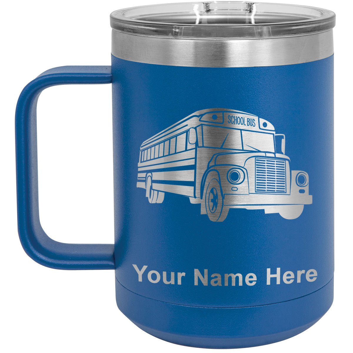 15oz Vacuum Insulated Coffee Mug, School Bus, Personalized Engraving Included