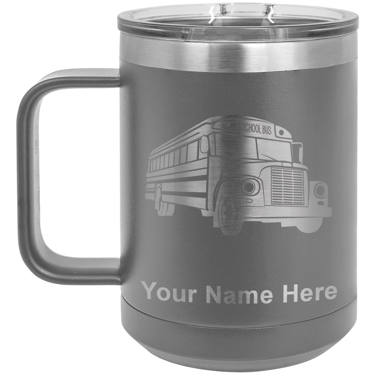 15oz Vacuum Insulated Coffee Mug, School Bus, Personalized Engraving Included