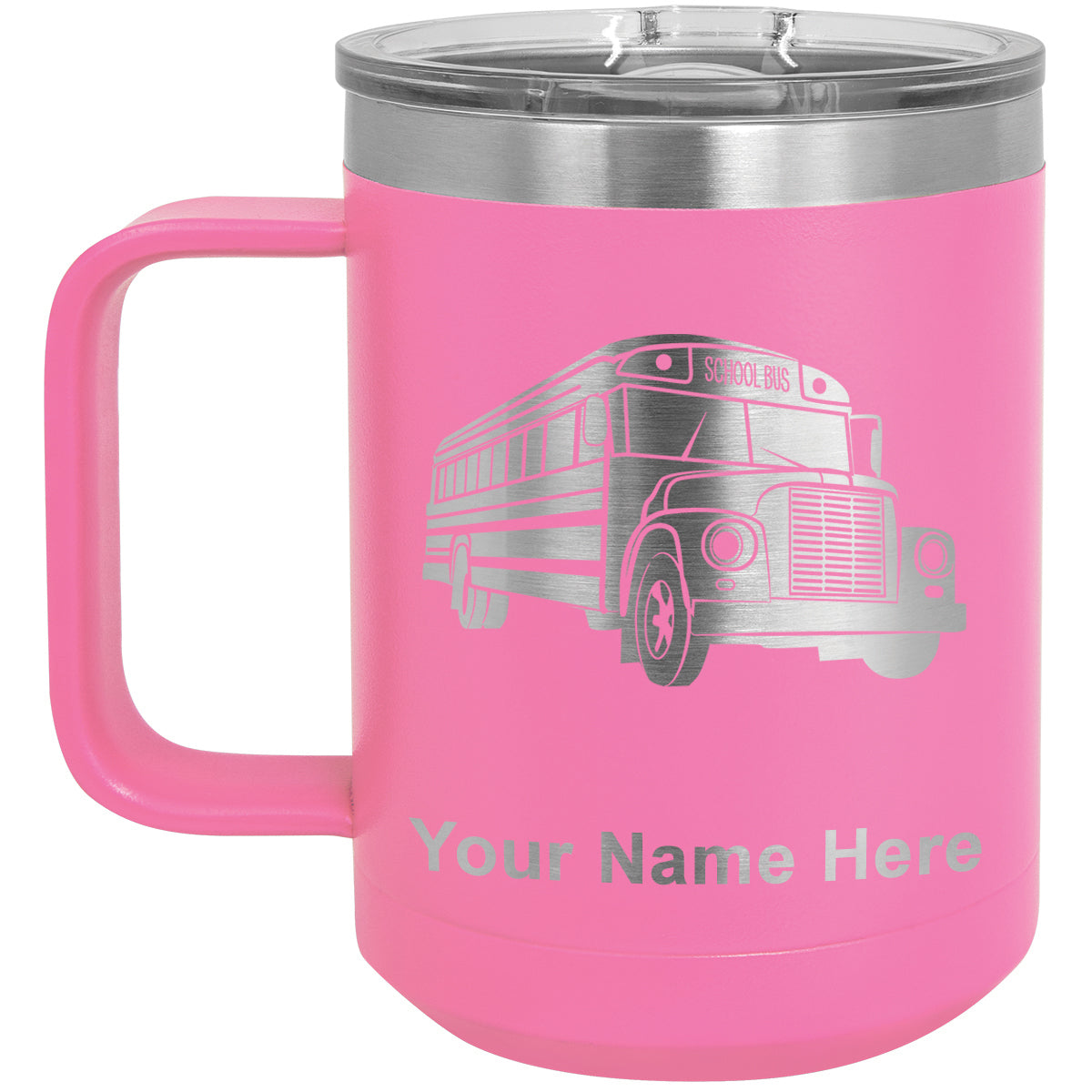 15oz Vacuum Insulated Coffee Mug, School Bus, Personalized Engraving Included