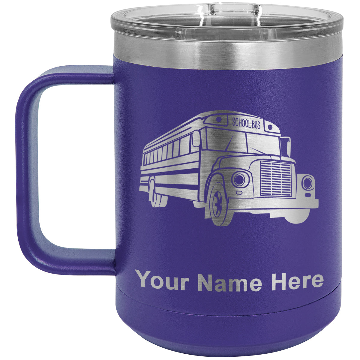 15oz Vacuum Insulated Coffee Mug, School Bus, Personalized Engraving Included