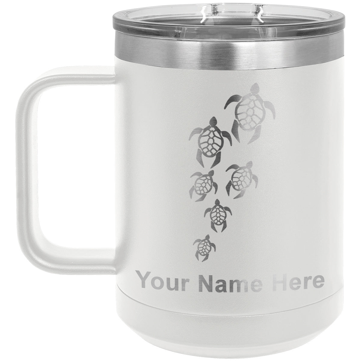15oz Vacuum Insulated Coffee Mug, Sea Turtle Family, Personalized Engraving Included
