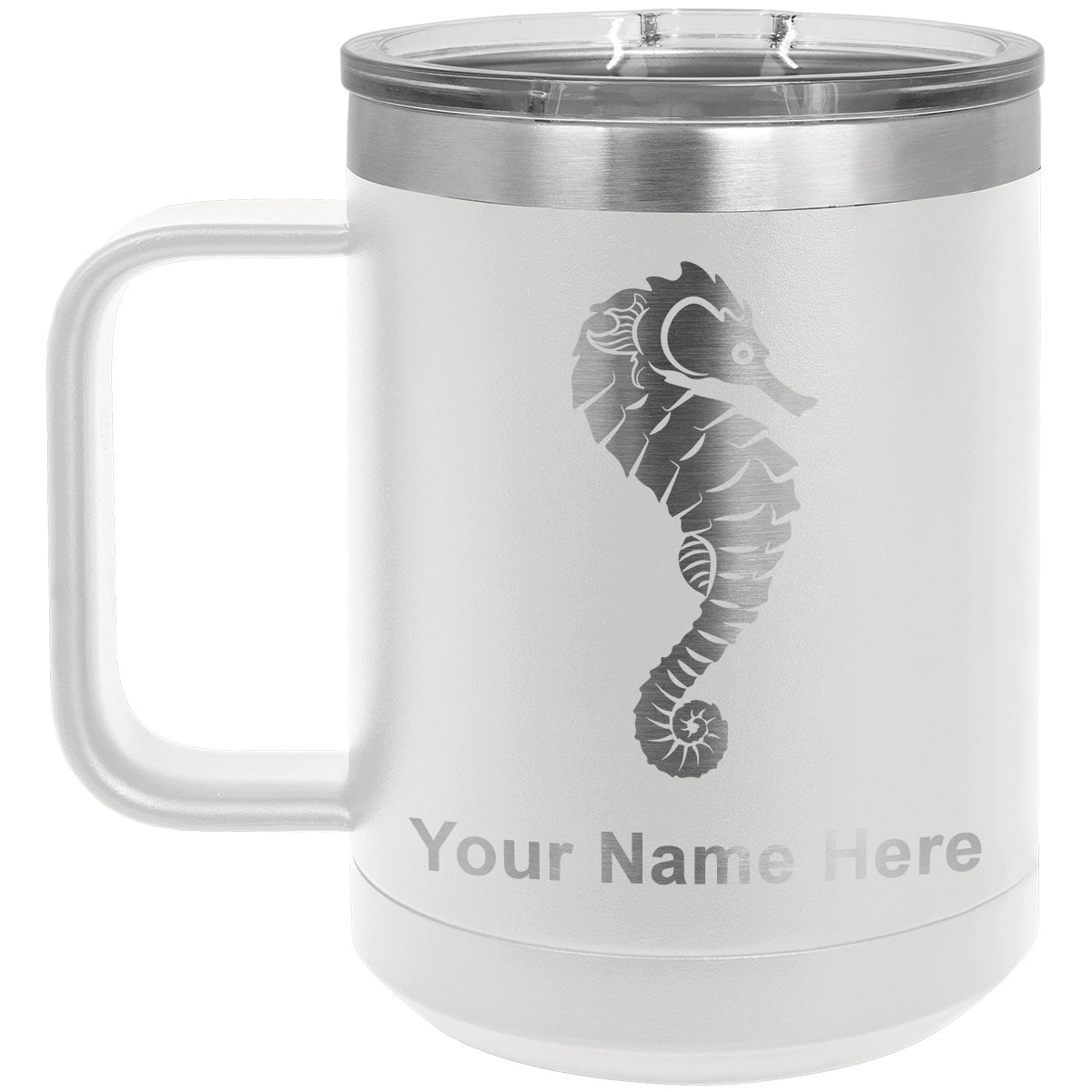 15oz Vacuum Insulated Coffee Mug, Seahorse, Personalized Engraving Included