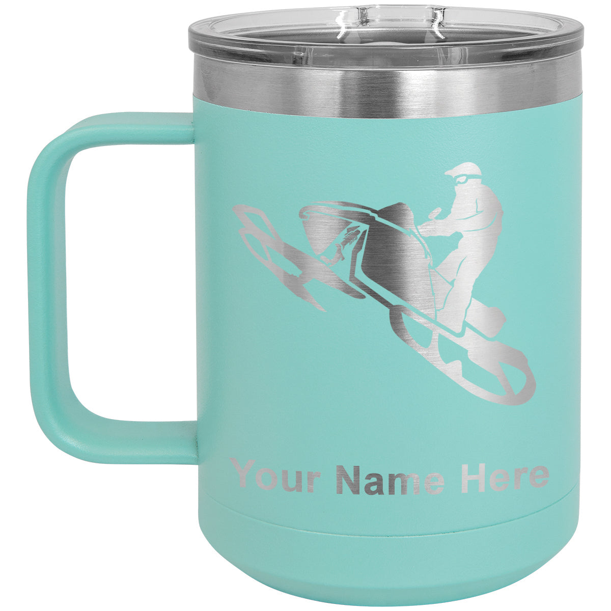 15oz Vacuum Insulated Coffee Mug, Snowmobile, Personalized Engraving Included