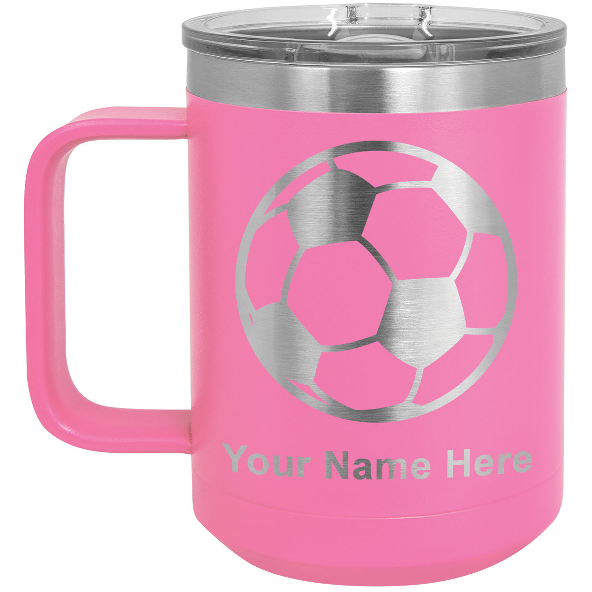 15oz Vacuum Insulated Coffee Mug, Soccer Ball, Personalized Engraving Included