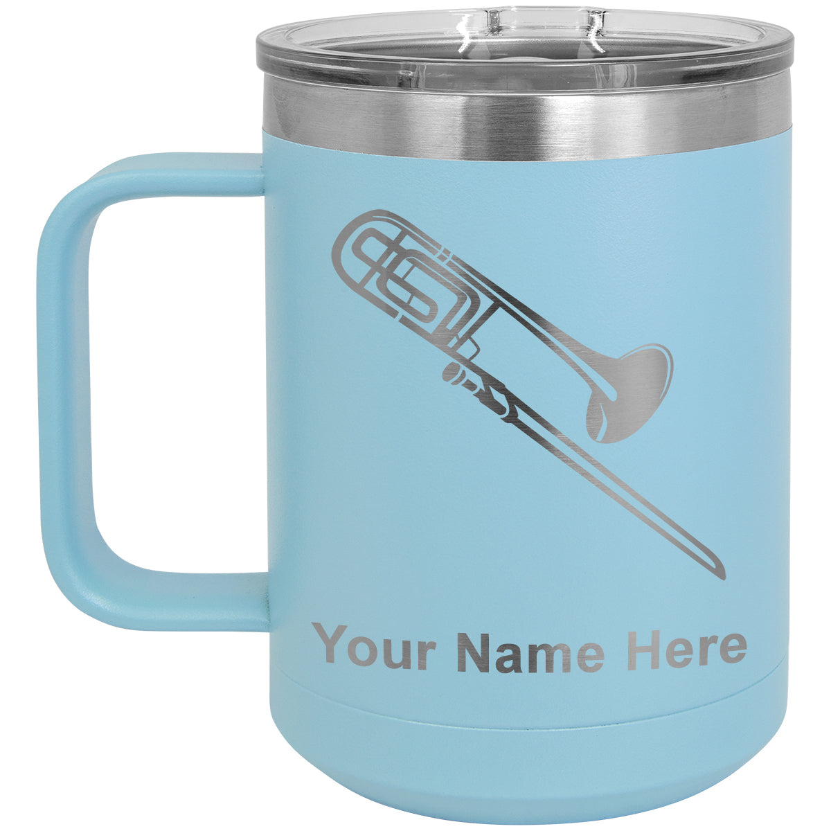 15oz Vacuum Insulated Coffee Mug, Trombone, Personalized Engraving Included