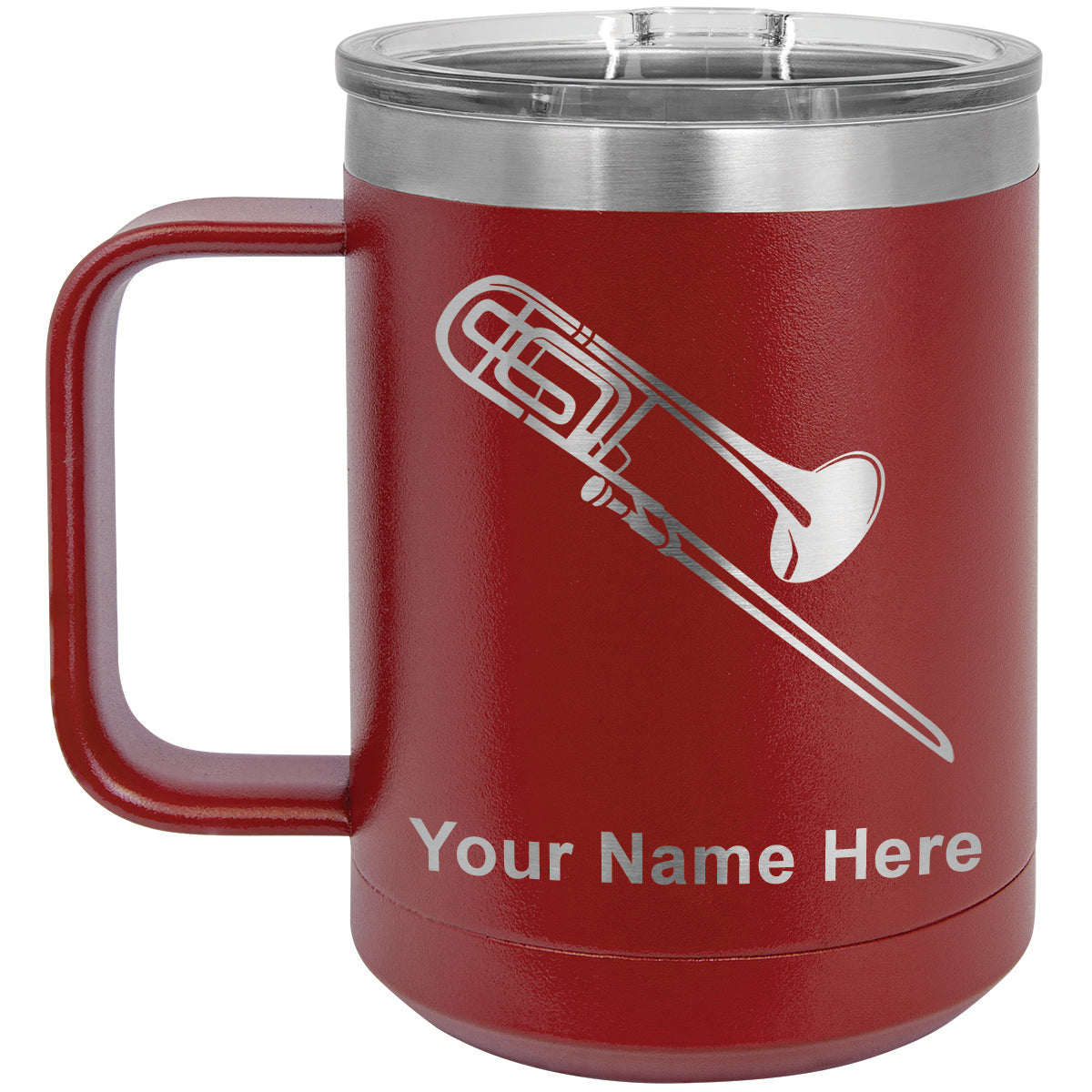 15oz Vacuum Insulated Coffee Mug, Trombone, Personalized Engraving Included