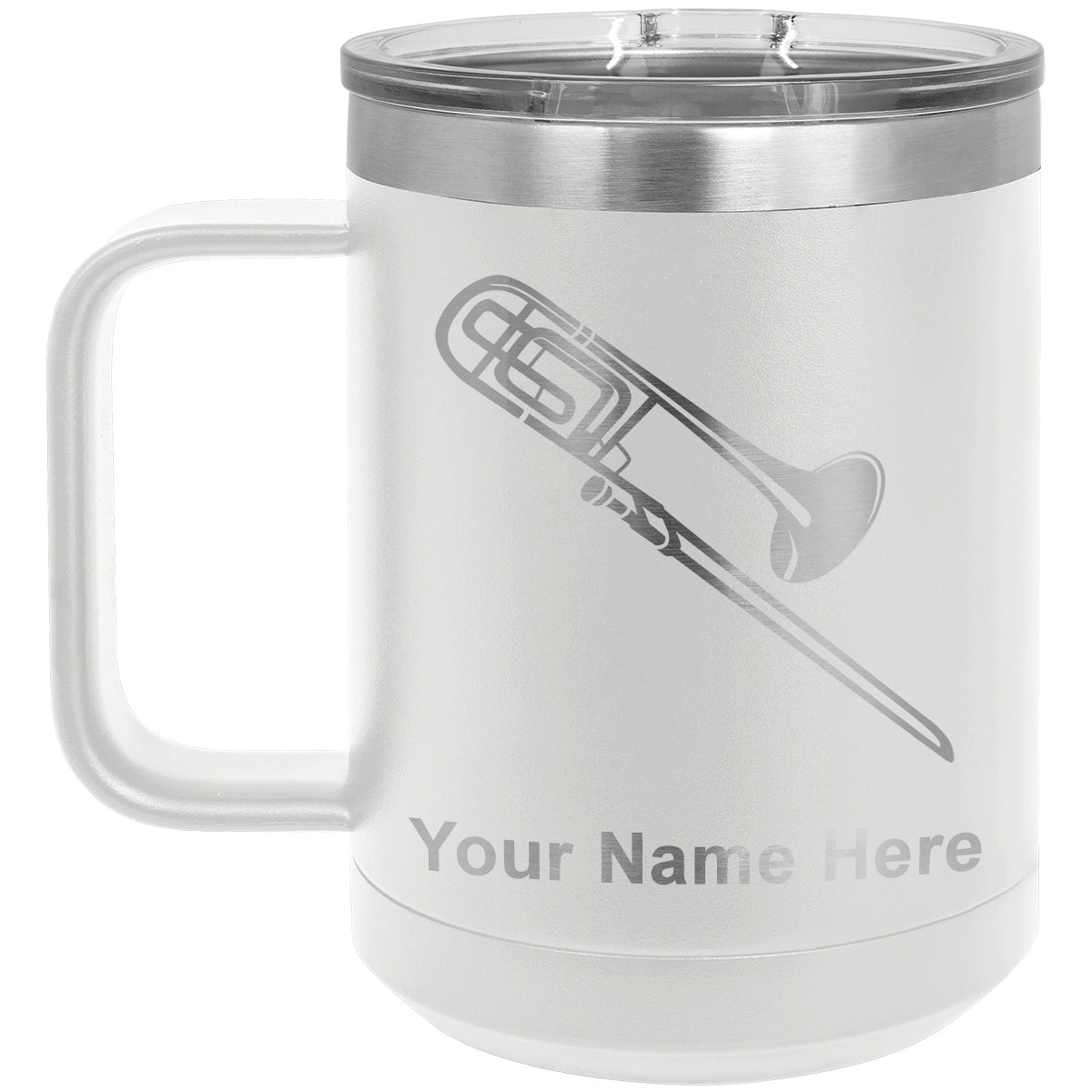 15oz Vacuum Insulated Coffee Mug, Trombone, Personalized Engraving Included