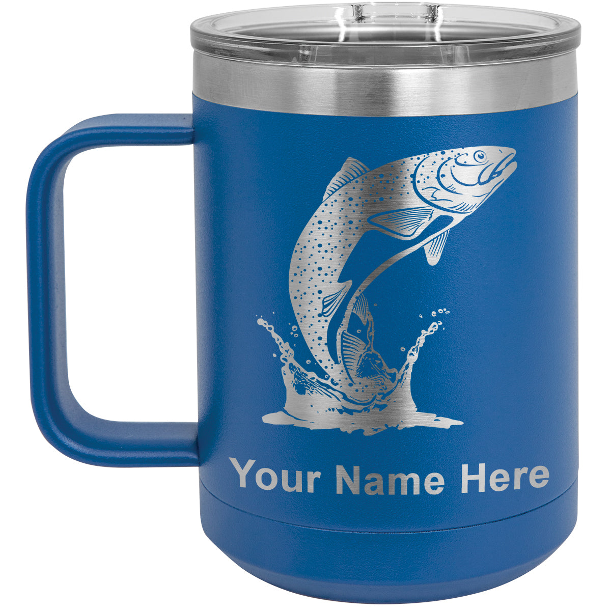 15oz Vacuum Insulated Coffee Mug, Trout Fish, Personalized Engraving Included