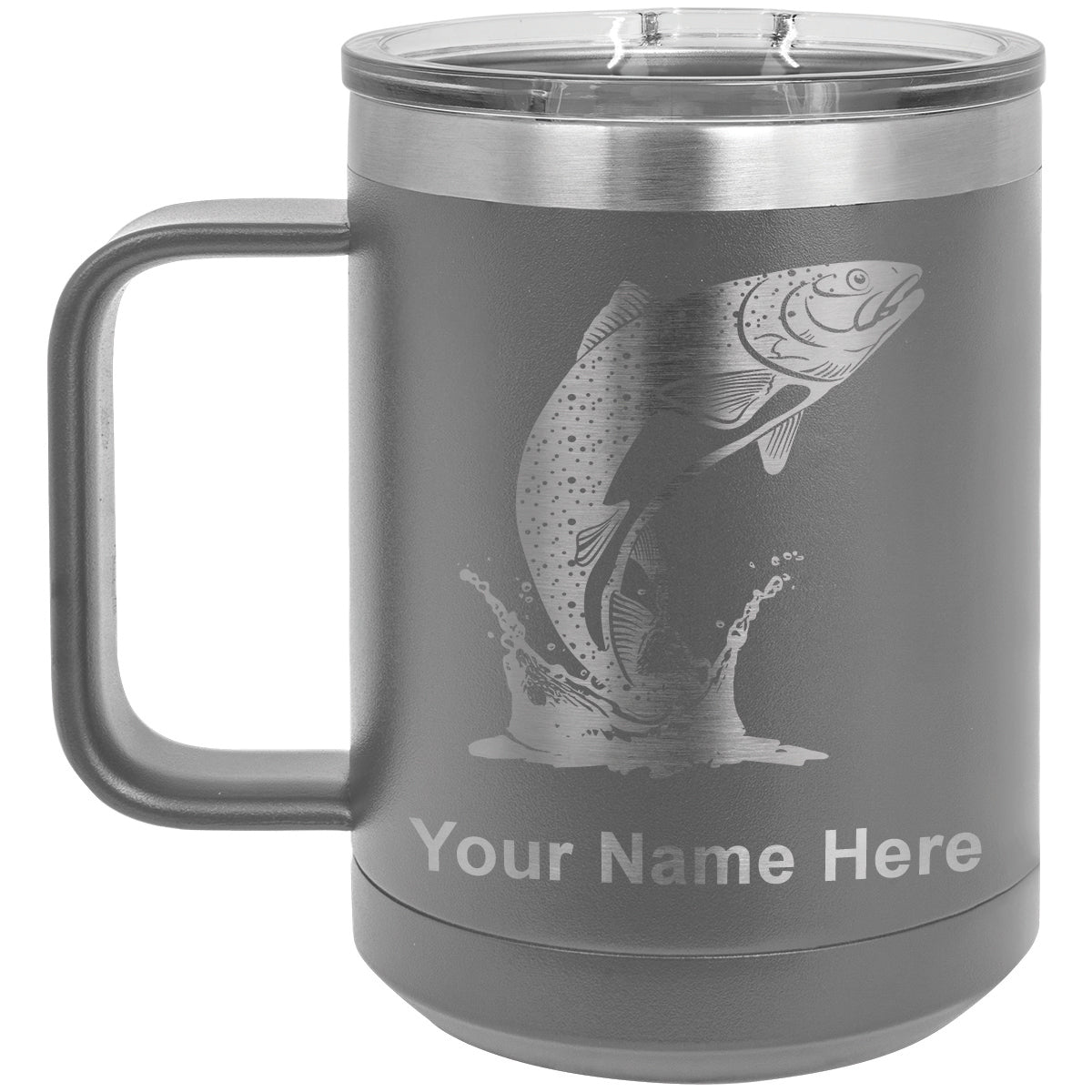 15oz Vacuum Insulated Coffee Mug, Trout Fish, Personalized Engraving Included