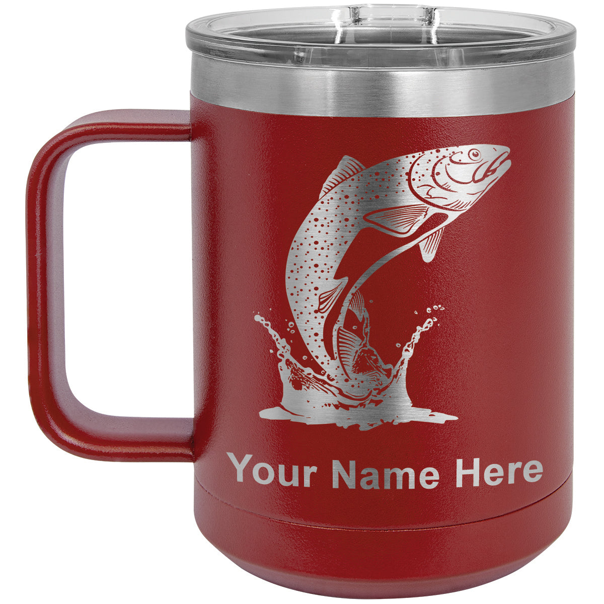 15oz Vacuum Insulated Coffee Mug, Trout Fish, Personalized Engraving Included