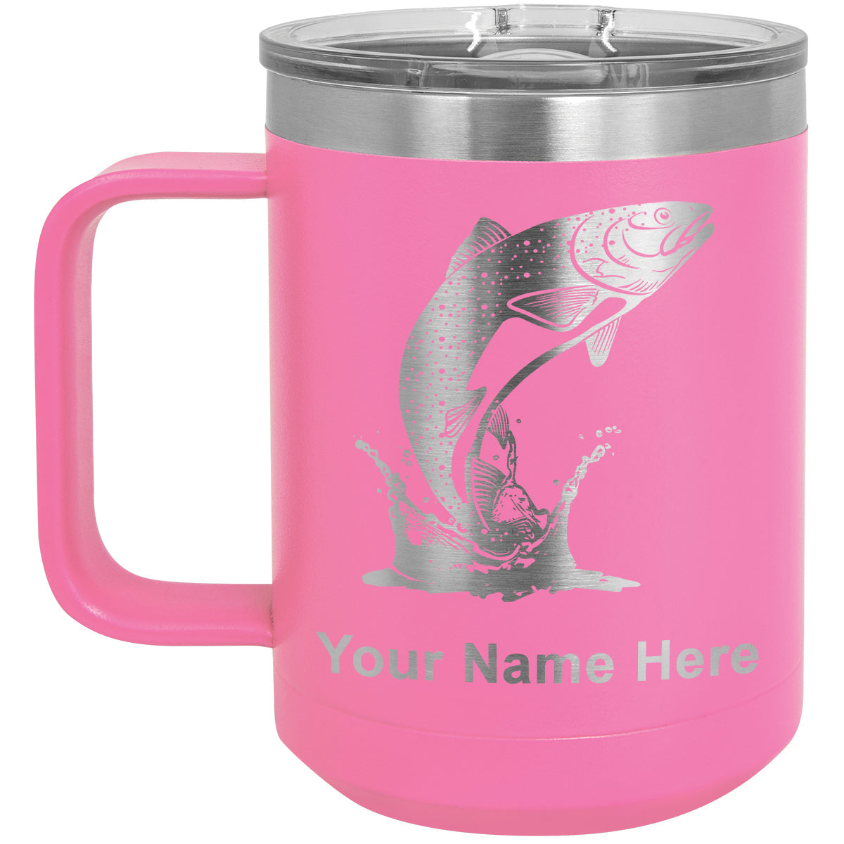 15oz Vacuum Insulated Coffee Mug, Trout Fish, Personalized Engraving Included