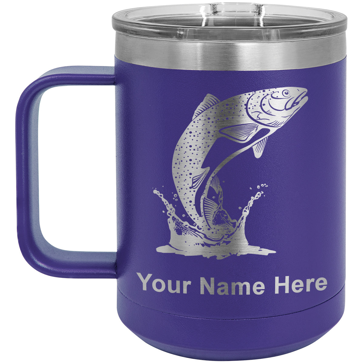 15oz Vacuum Insulated Coffee Mug, Trout Fish, Personalized Engraving Included