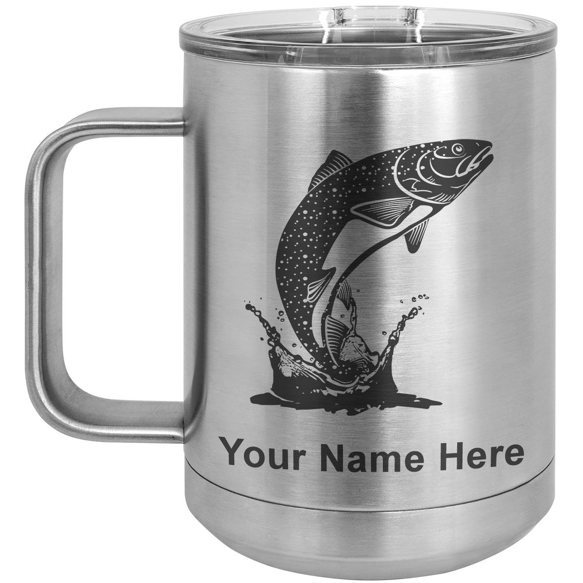 15oz Vacuum Insulated Coffee Mug, Trout Fish, Personalized Engraving Included