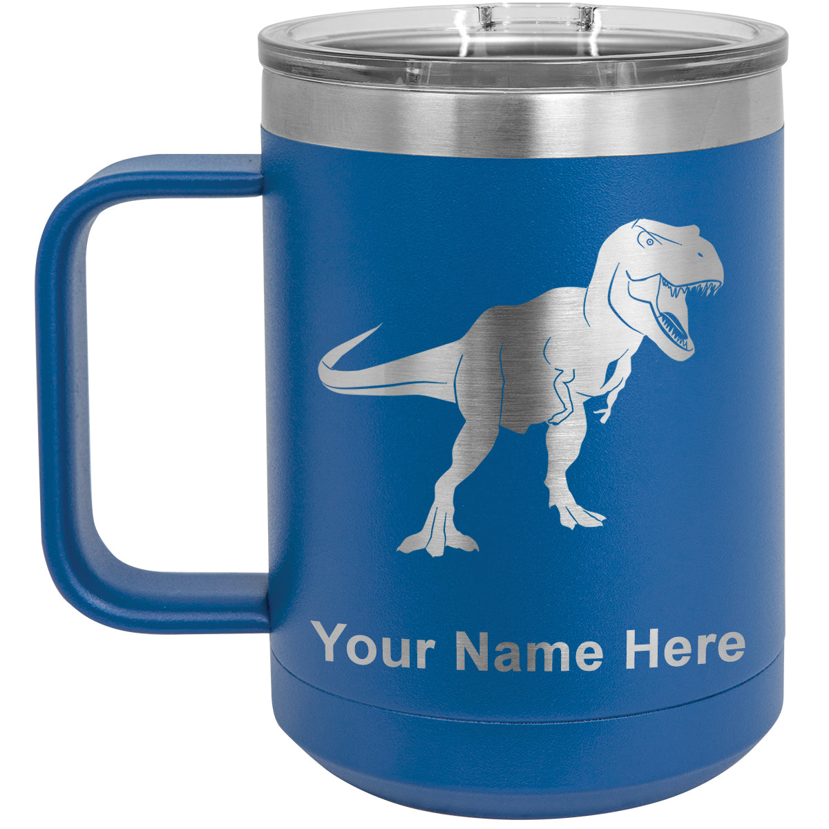 15oz Vacuum Insulated Coffee Mug, Tyrannosaurus Rex Dinosaur, Personalized Engraving Included