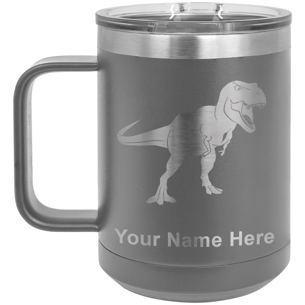 15oz Vacuum Insulated Coffee Mug, Tyrannosaurus Rex Dinosaur, Personalized Engraving Included