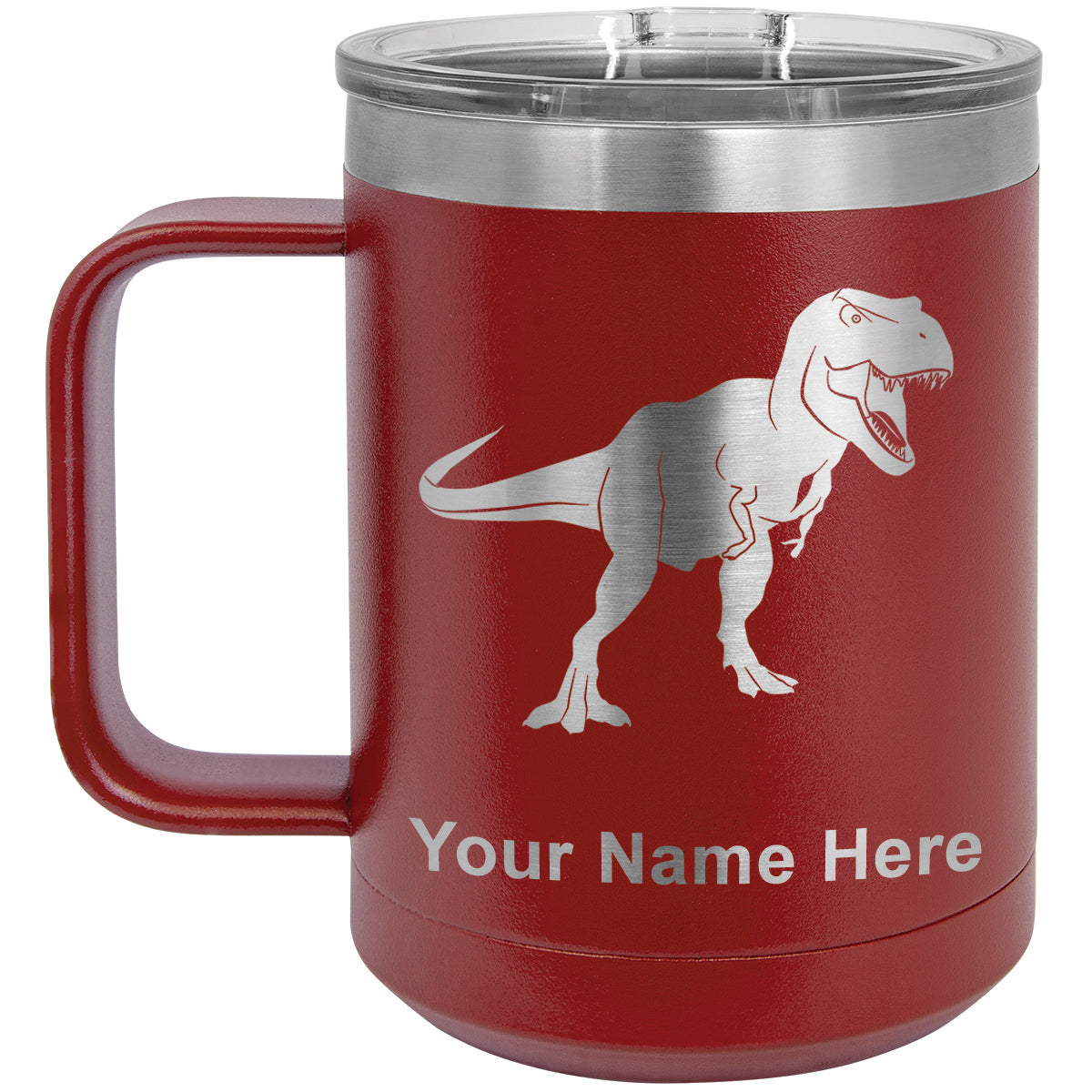 15oz Vacuum Insulated Coffee Mug, Tyrannosaurus Rex Dinosaur, Personalized Engraving Included