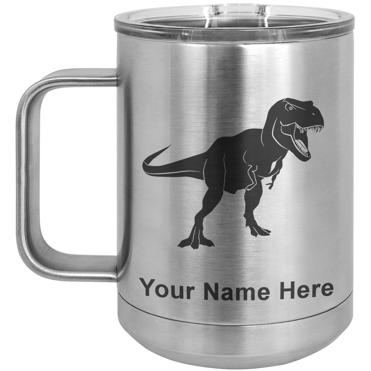 15oz Vacuum Insulated Coffee Mug, Tyrannosaurus Rex Dinosaur, Personalized Engraving Included