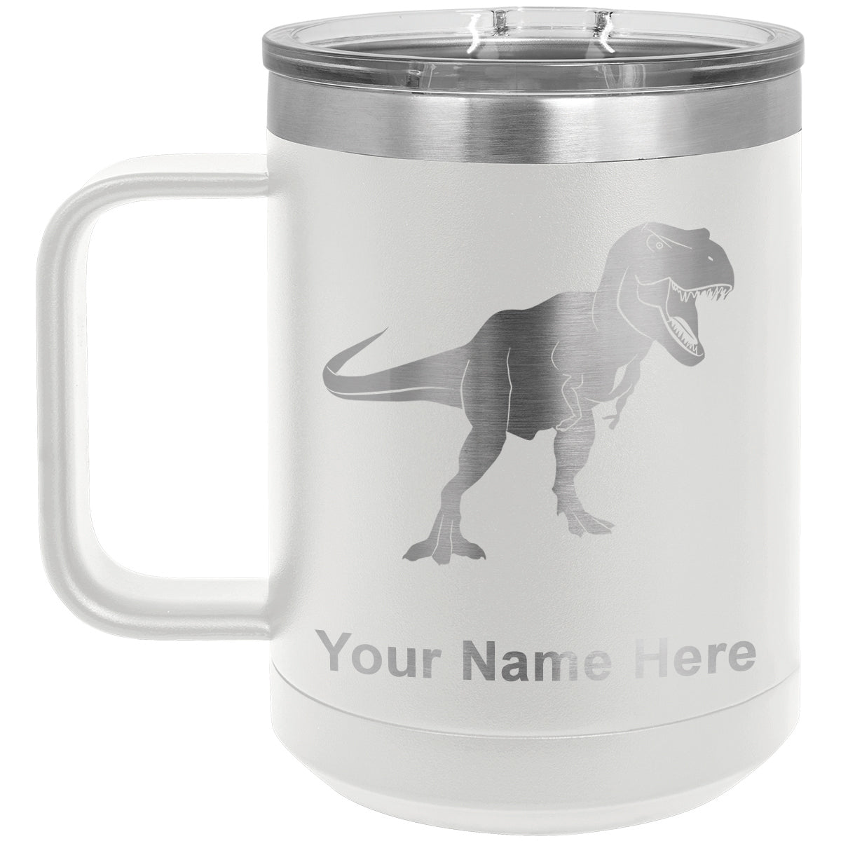 15oz Vacuum Insulated Coffee Mug, Tyrannosaurus Rex Dinosaur, Personalized Engraving Included