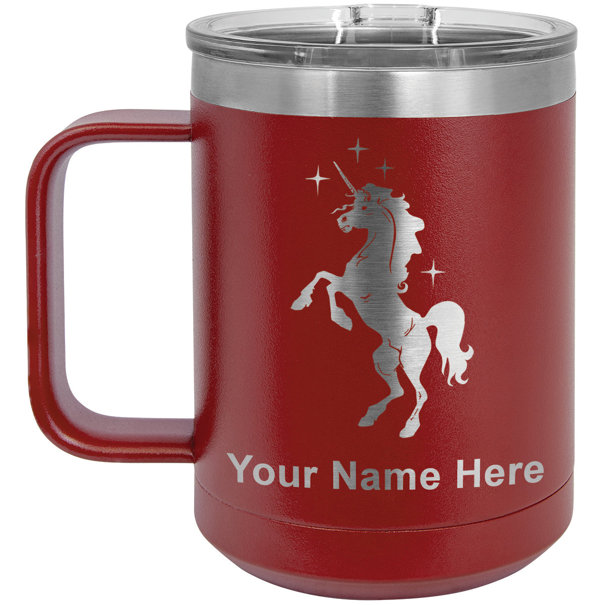 15oz Vacuum Insulated Coffee Mug, Unicorn, Personalized Engraving Included
