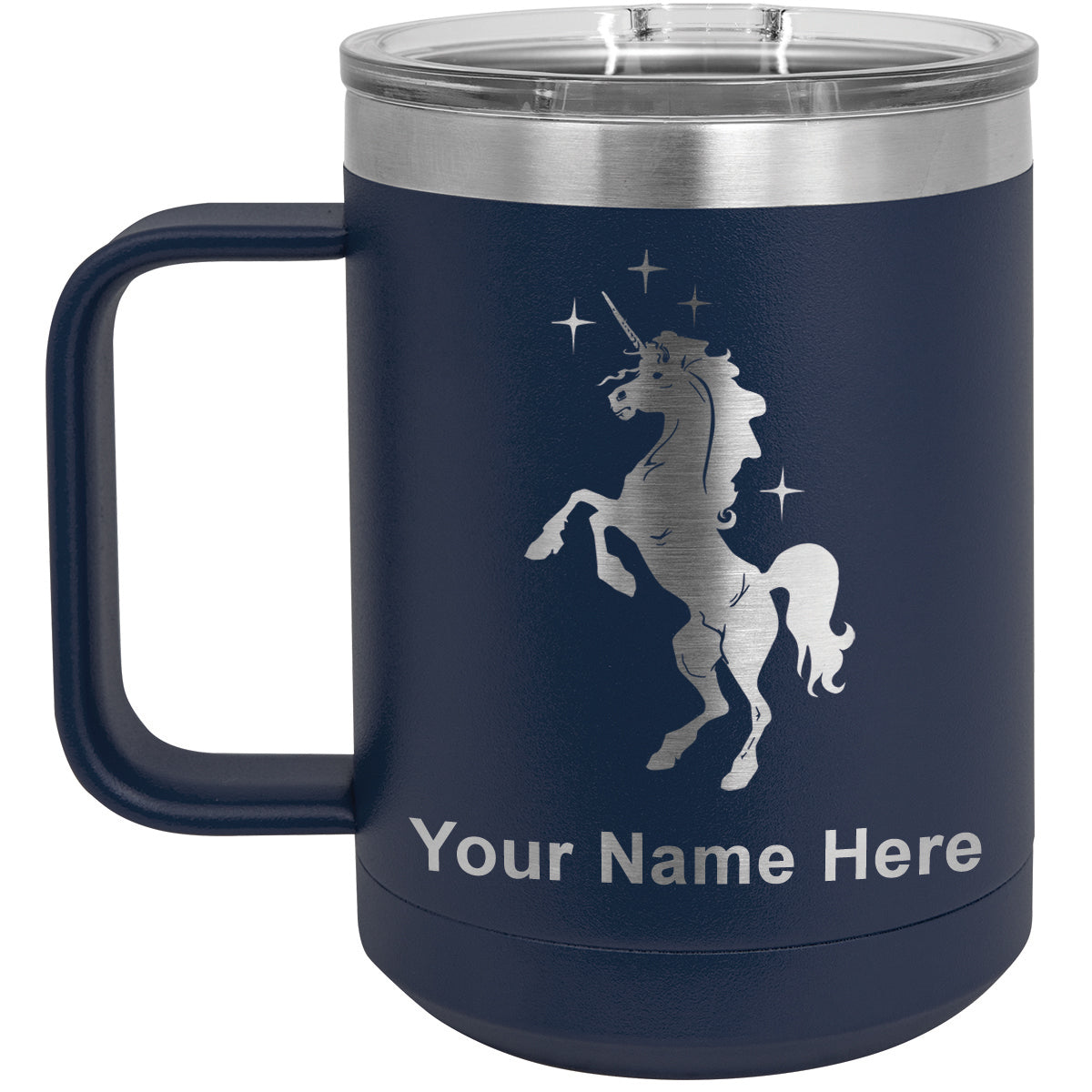 15oz Vacuum Insulated Coffee Mug, Unicorn, Personalized Engraving Included