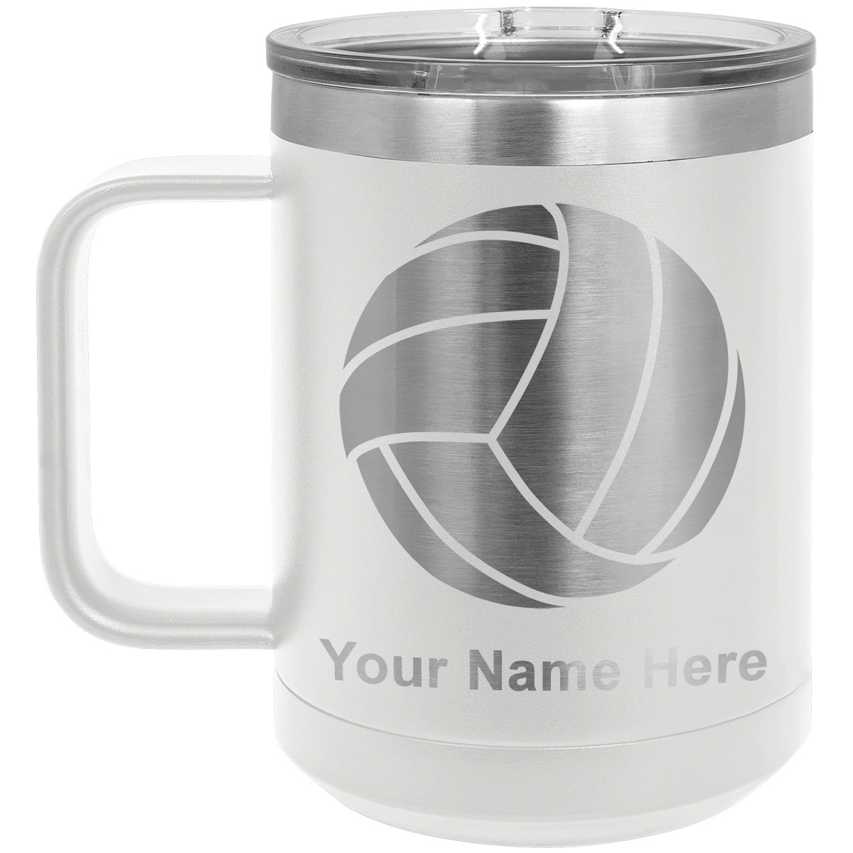 15oz Vacuum Insulated Coffee Mug, Volleyball Ball, Personalized Engraving Included
